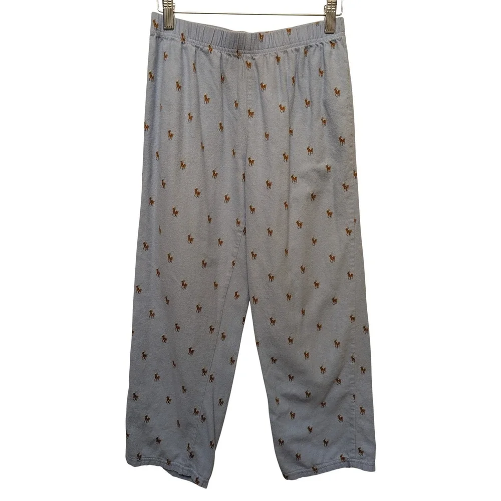 Polo Ralph Lauren Kids Pajama Pants Sz‎ 14 Blue Pony Logo Print Cotton Sleepwear